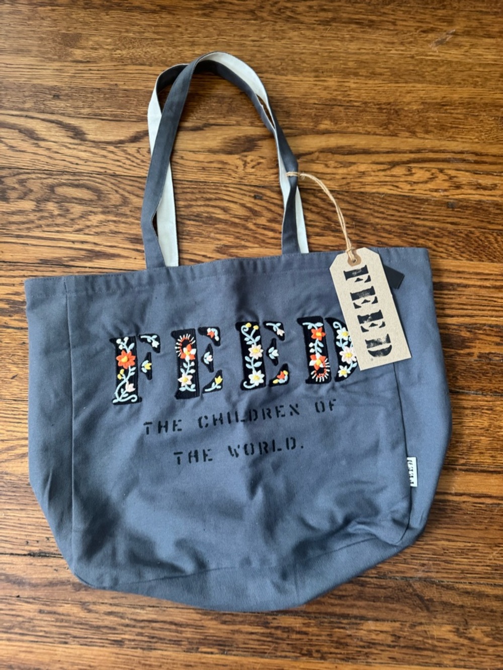 Feed The Children Of The World Tote Bag Canvas Burlap Pockets  WFP New - Picture 2 of 11